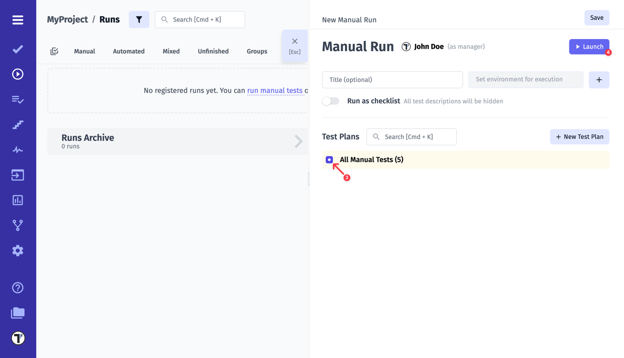 Testomat.io - Select test plan