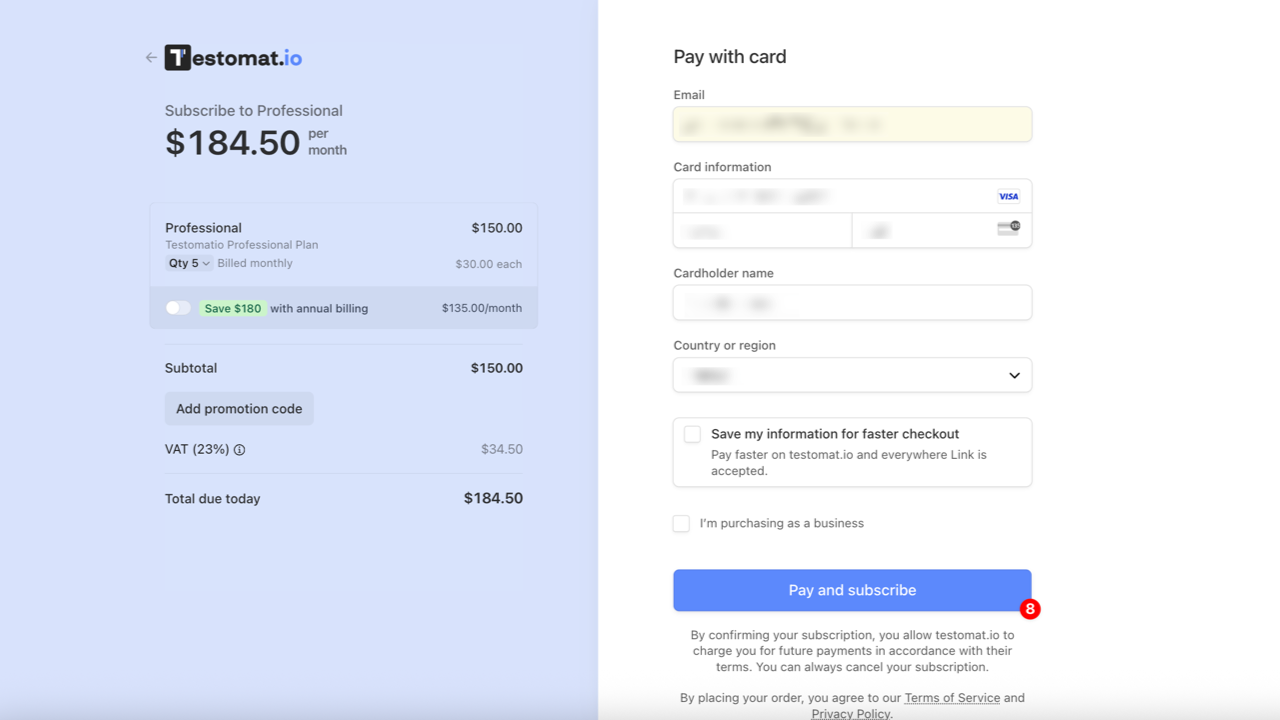 Pay and subscribe button